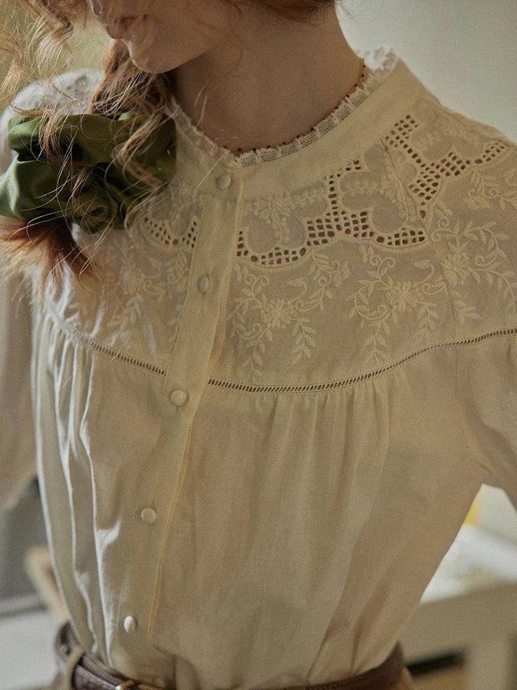 Victorian Lace Embroidered Cotton Blouse