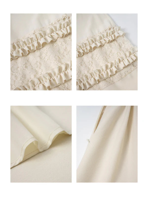 Ivory Ribbon Shoulder Ruffle Top & Skirt