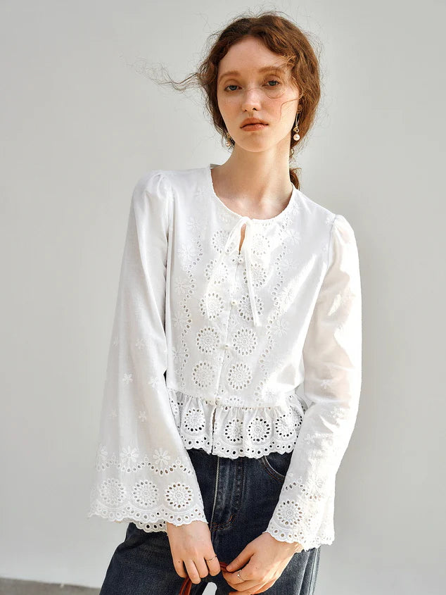 Vintage Embroidered Eyelet Lace Blouse