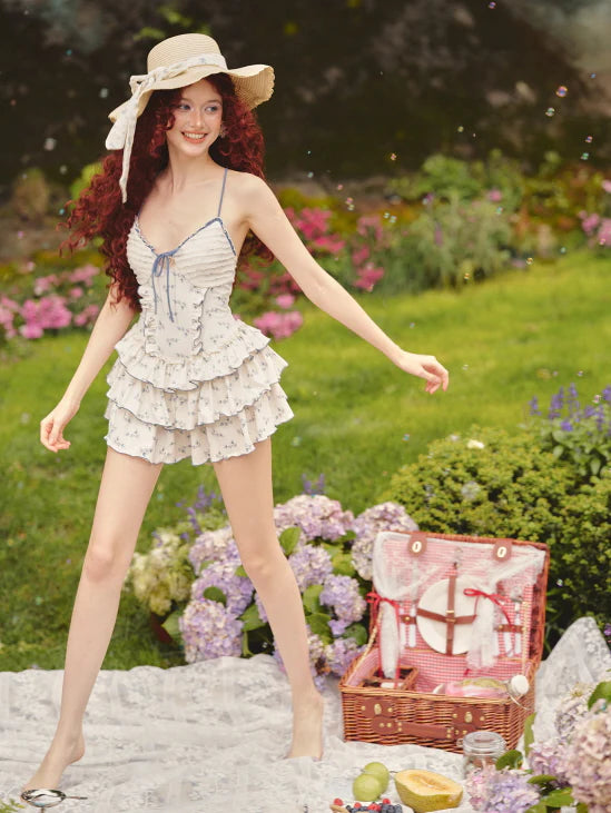 Blue Ribbon Picnic Ruffle Mini Dress