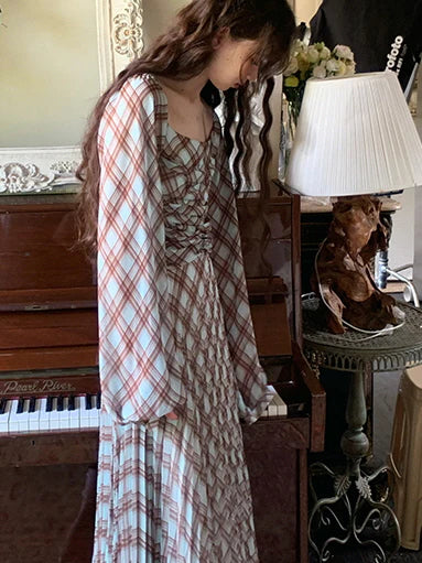 Autumn Plaid Retro Maxi Dress