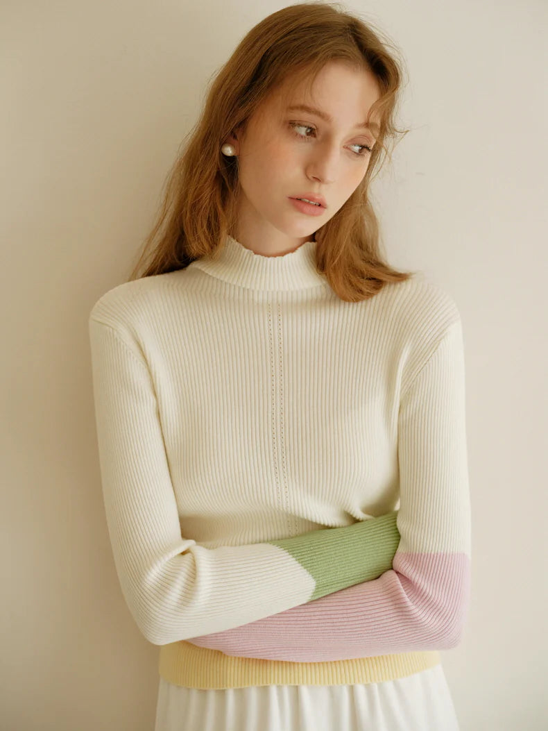 Pastel Color-Block High Neck Sweater