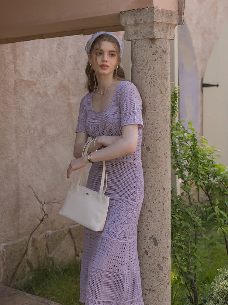 Serene Garden Crochet Lavender Dress