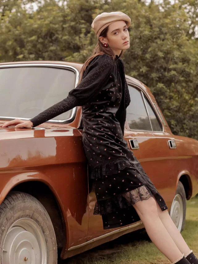 Midnight Rose Velvet Dress