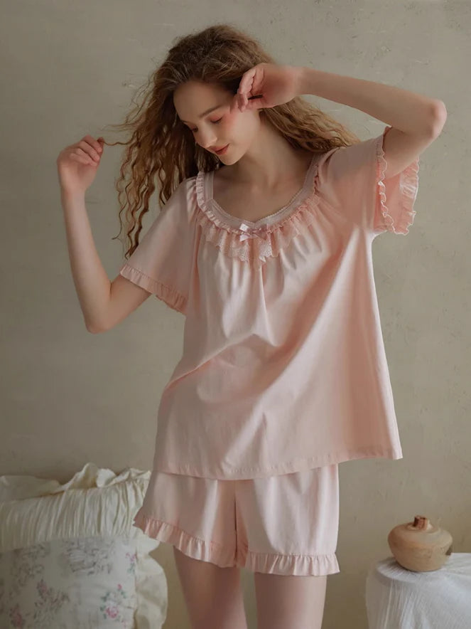 Soft Ruffle Cotton Pajama Set