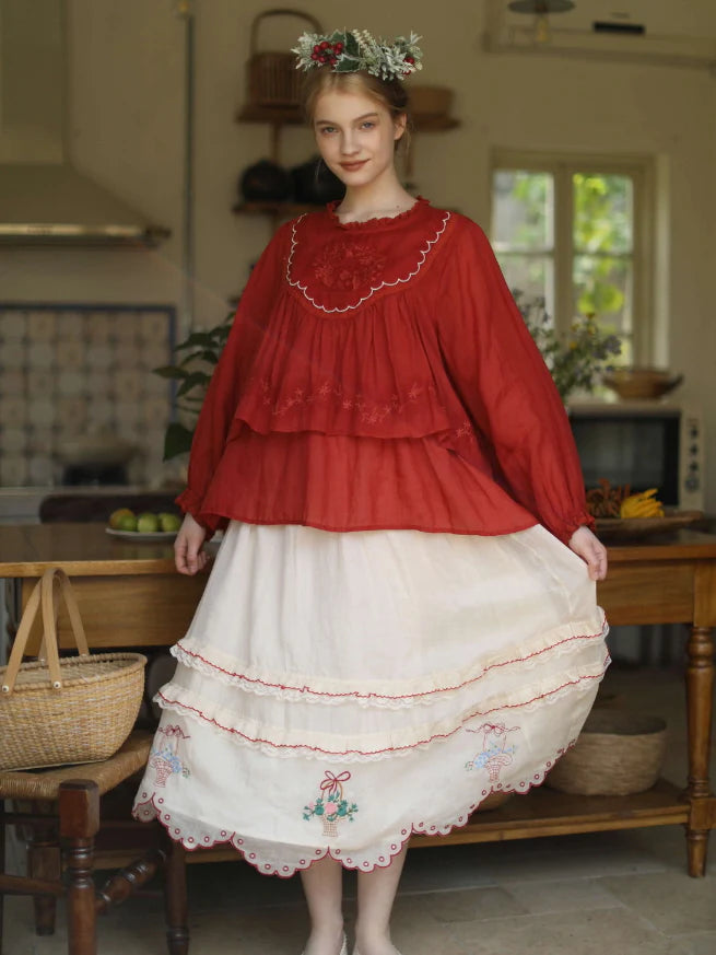 Embroidered Basket Hem Skirt