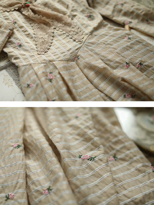 Beige Harmony of Lace Check Dress