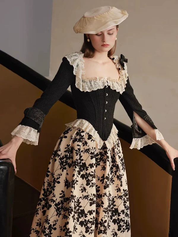 Classic Black Lace Frill Corset Jacket