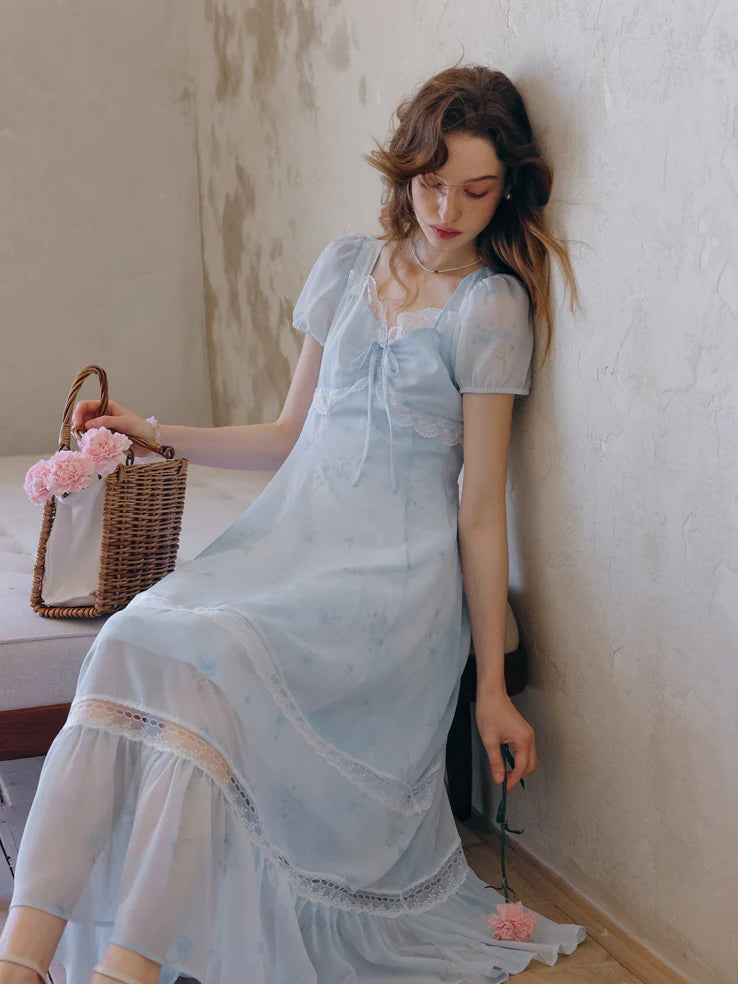 Sky Blue Lace Floral Dress