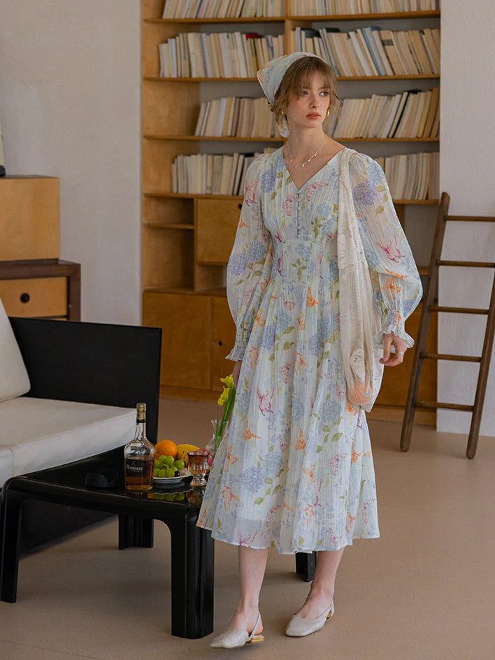 Watercolor Floral Long Sleeve Dress