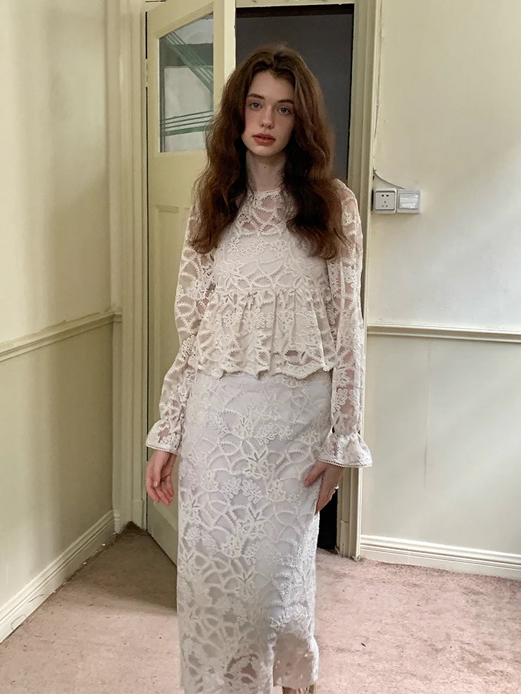 Vintage Lace Peplum Top & Skirt