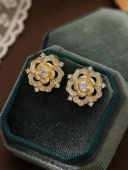 Golden Blossom Crystal Stud Earrings