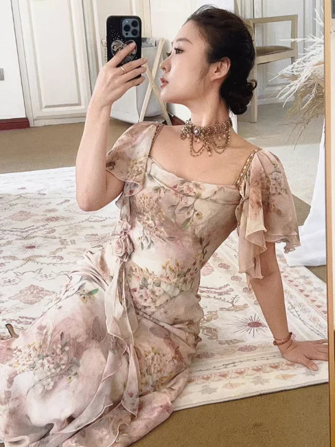 Whispering Petals Chiffon Dress