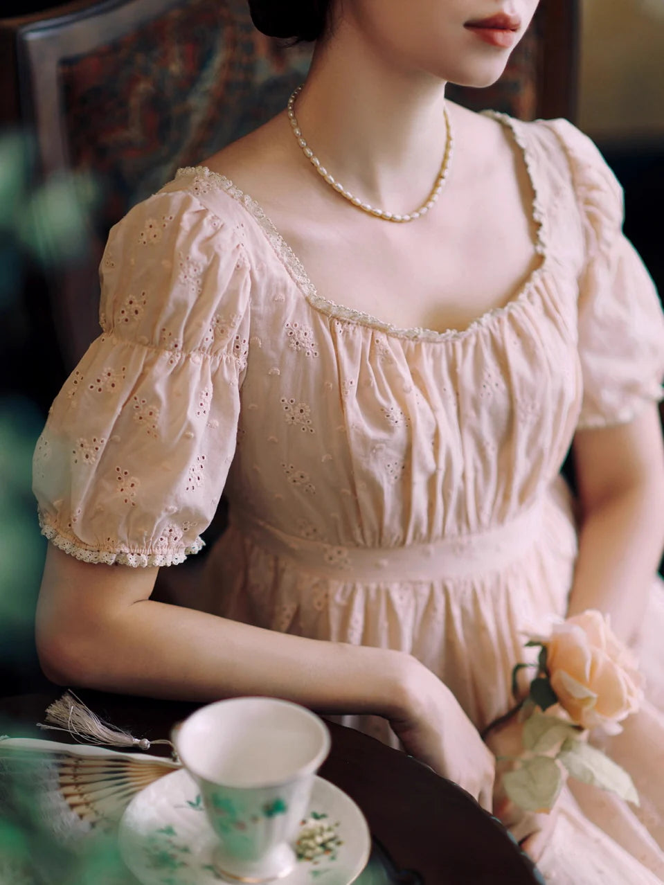 Blush Embroidered Cotton Tea Dress