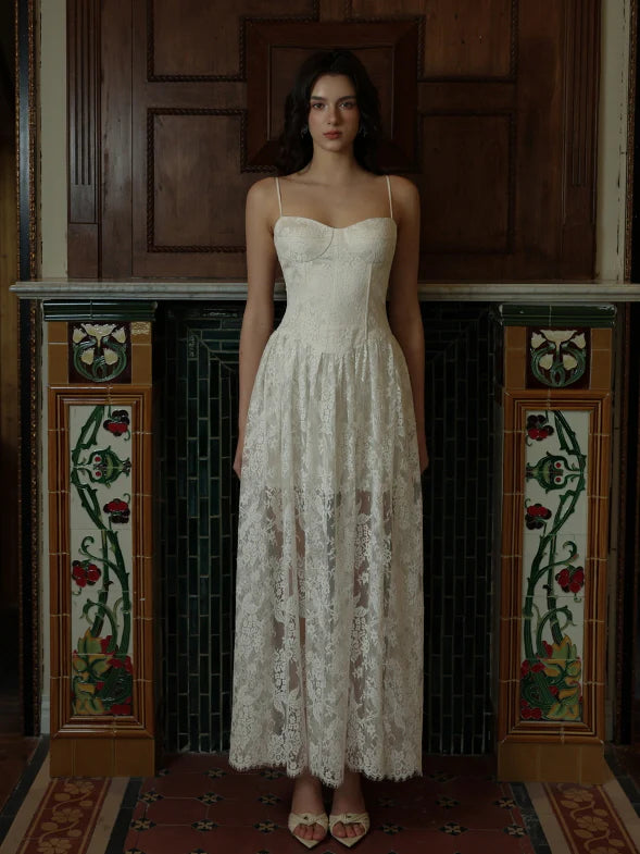 Vintage Floral Ivory Lace Corset Dress