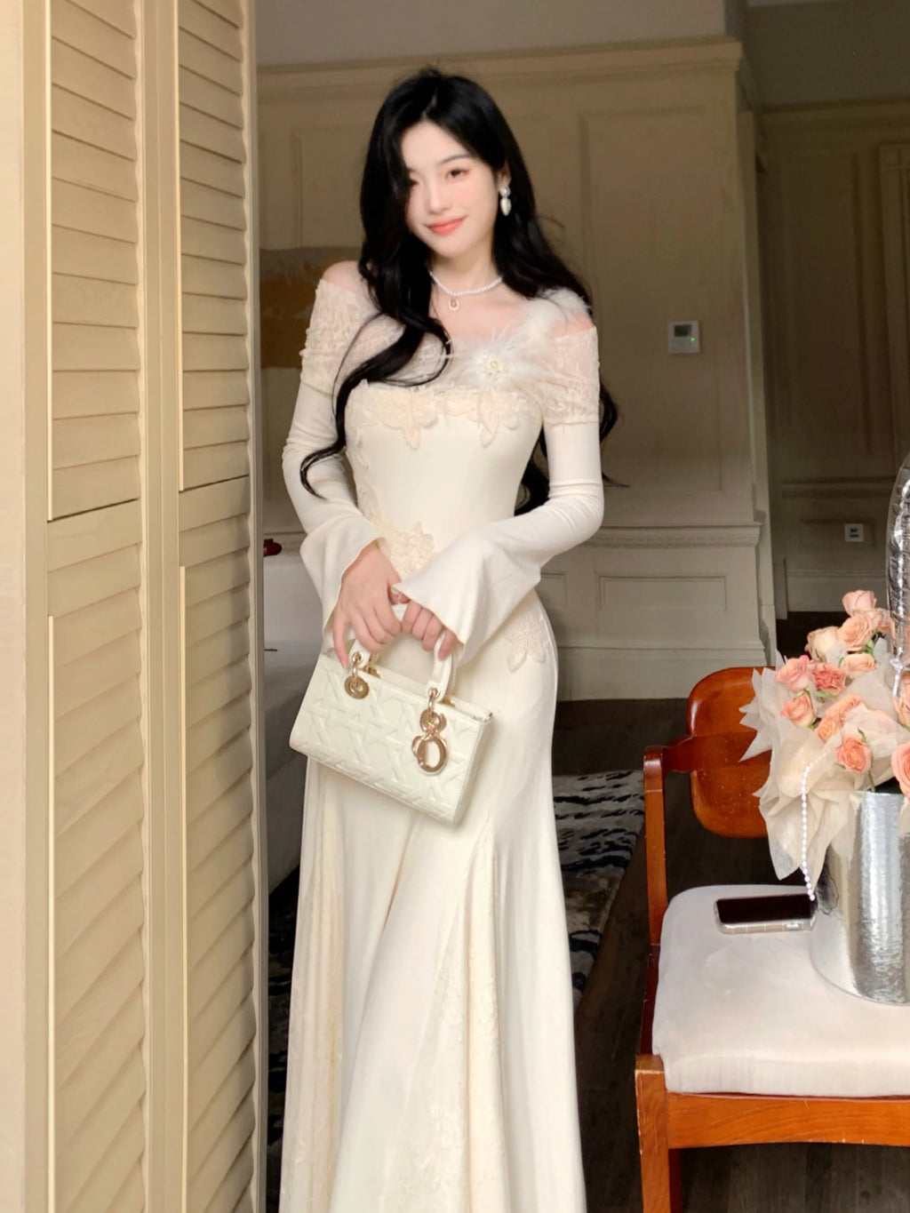 Winter Fairy Lace Feather Gown