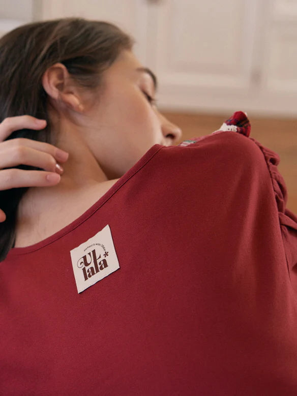 Plaid-Trim Cotton Loungewear Dress