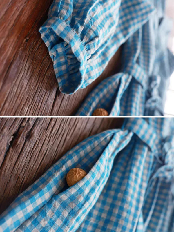 Spring Breeze Blue Checkered Dress