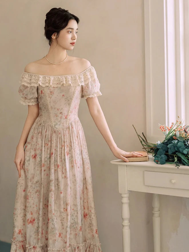 Oil Painting Bloom Lace Dress