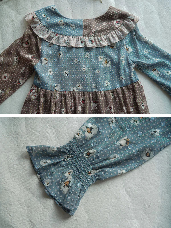 Autumn Patchwork Chiffon Dress