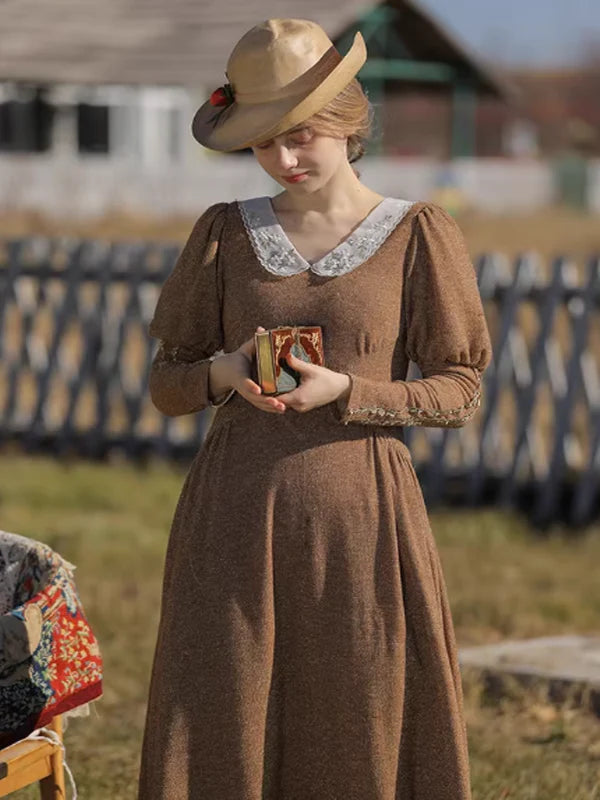 Golden Elegance Victorian Dress