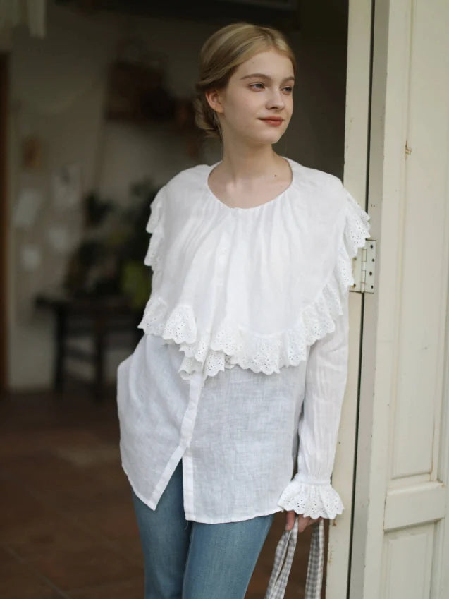 Romantic Broderie Ruffle Collar Blouse