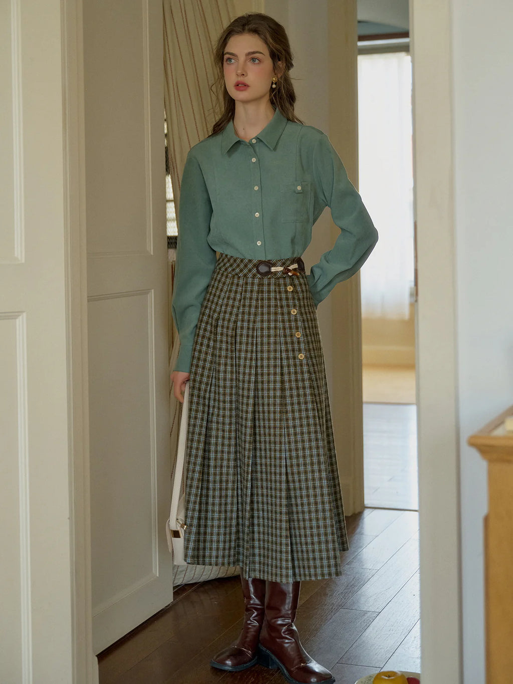 Timeless Plaid Wool Midi Skirt