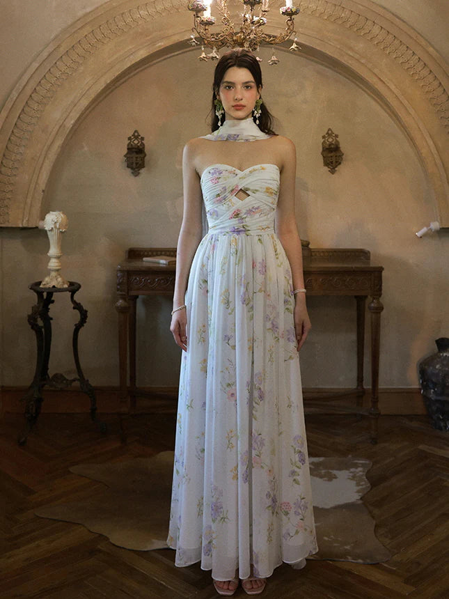 Enchanted Bloom Draped Chiffon Dress