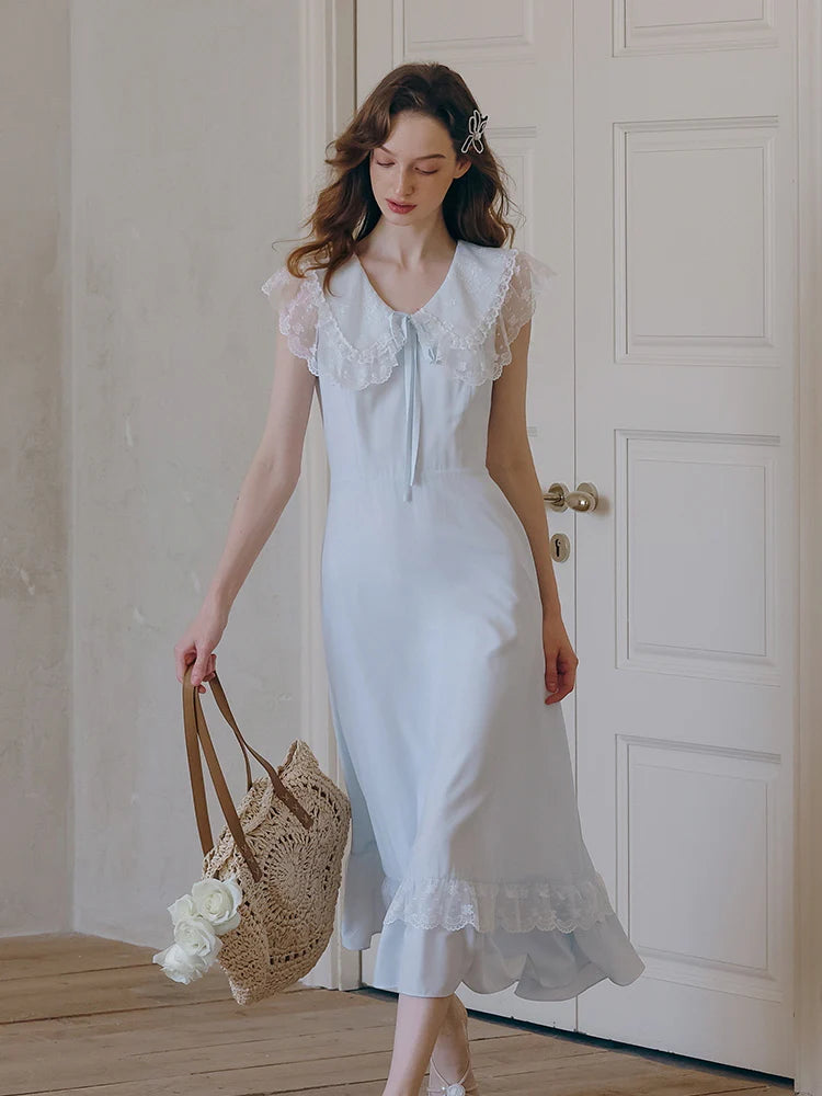 Sky Blue Lace Collar Dress