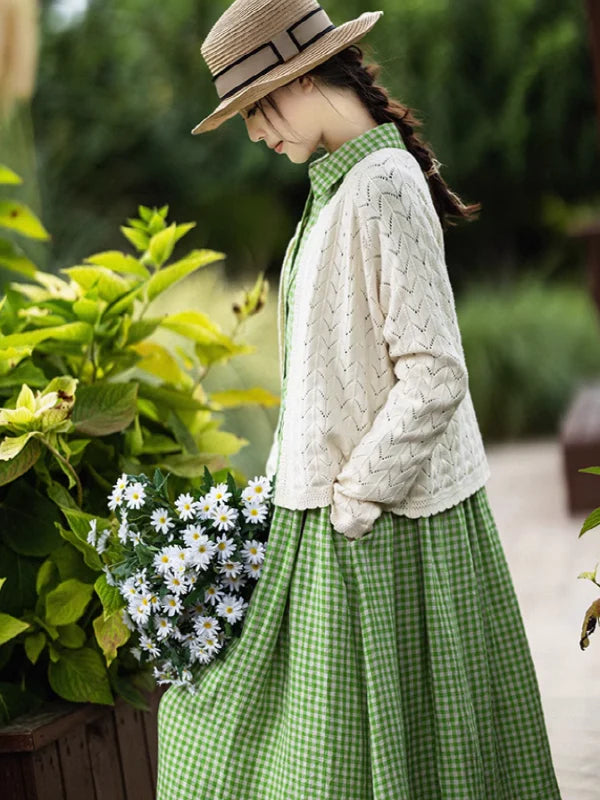 Spring Whisper Green Checkered Dress