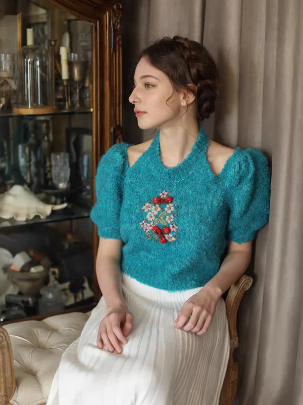 Hand-Embroidered Knit Top