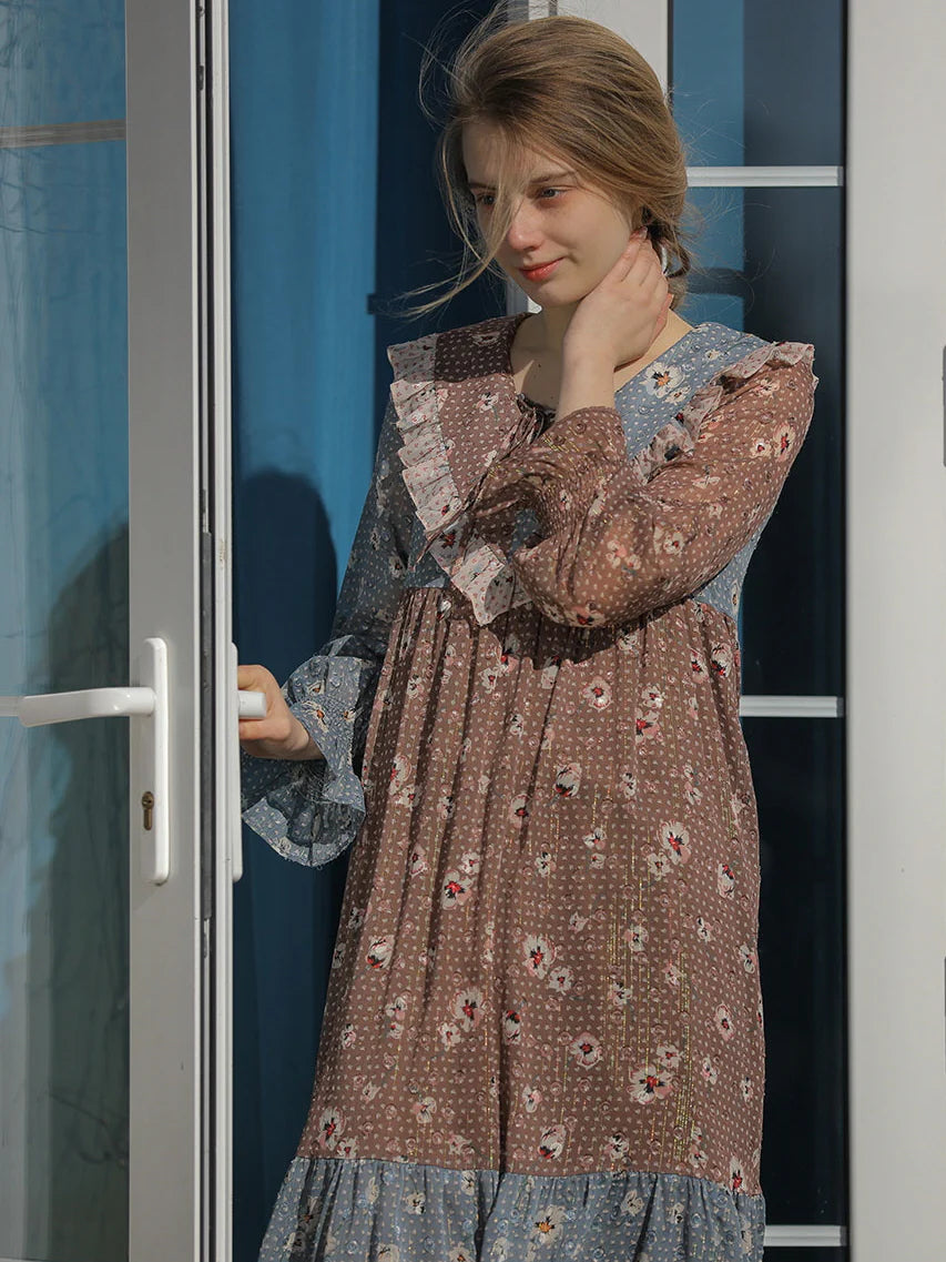 Autumn Patchwork Chiffon Dress