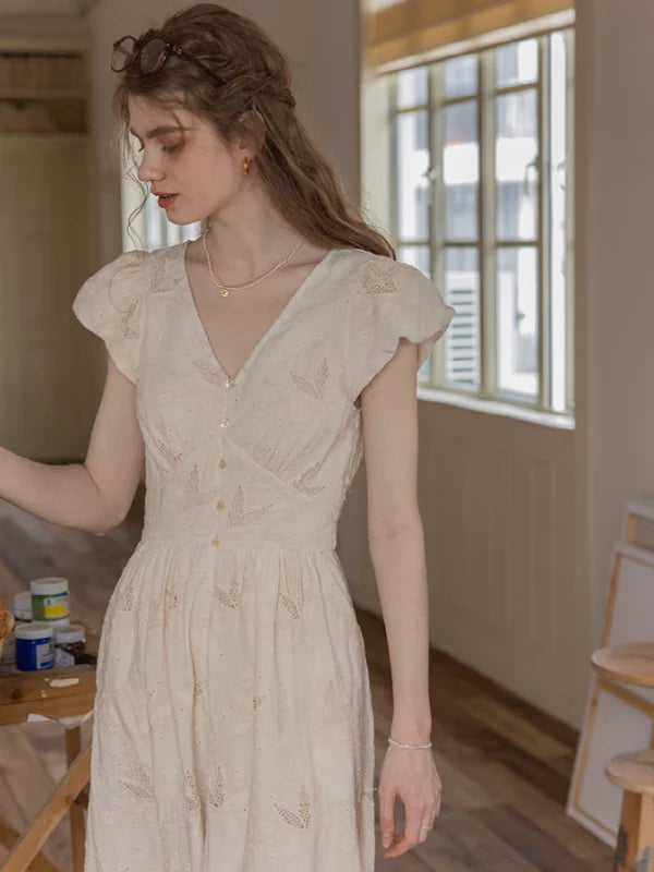 Blooming Serenity White Embroidery Dress