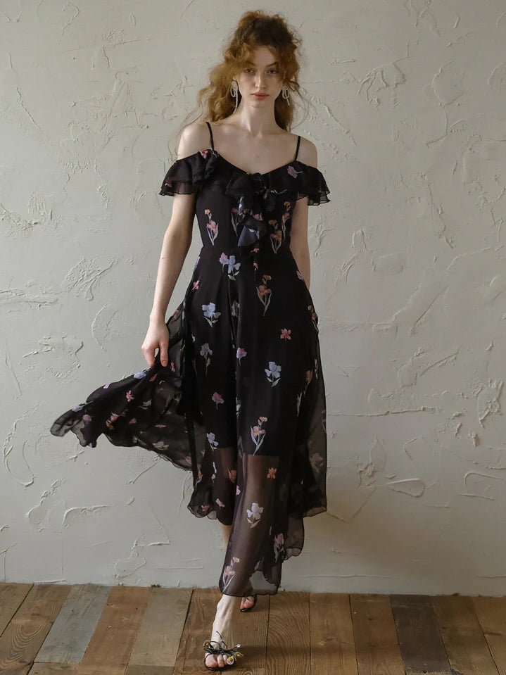 Black Blossom Off-Shoulder Dress