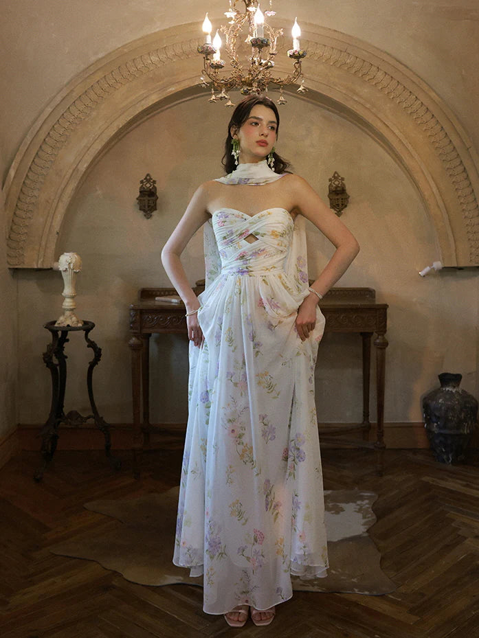 Enchanted Bloom Draped Chiffon Dress