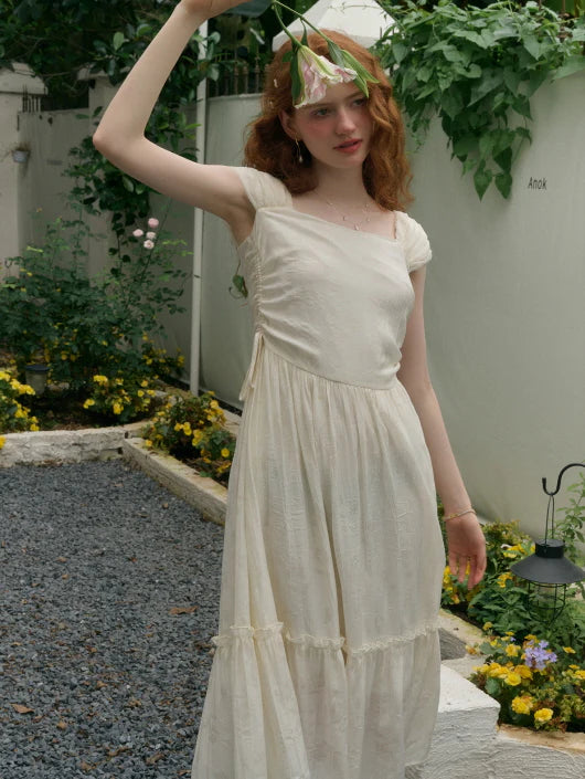 Floral Embossed Drawstring Dress