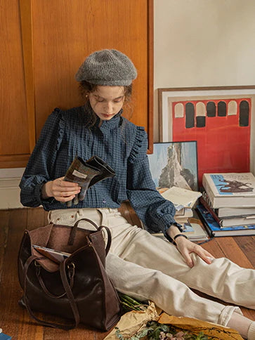 Vintage-Inspired Ruffled Plaid Blouse