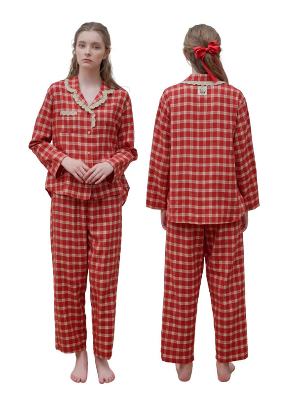 Cherrywood Check Lace Pajama Set