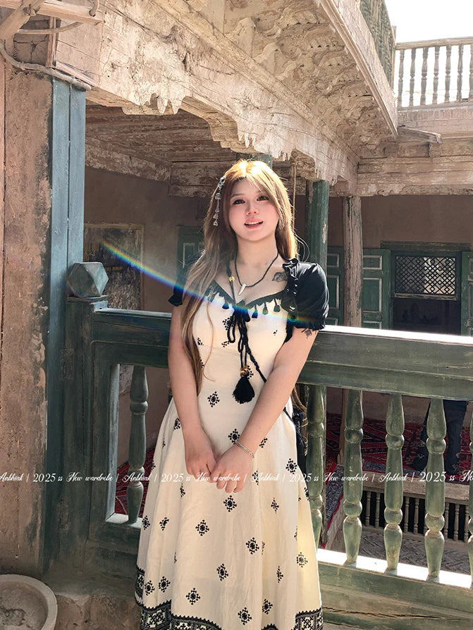 Black Tassel Embroidery Layered Dress