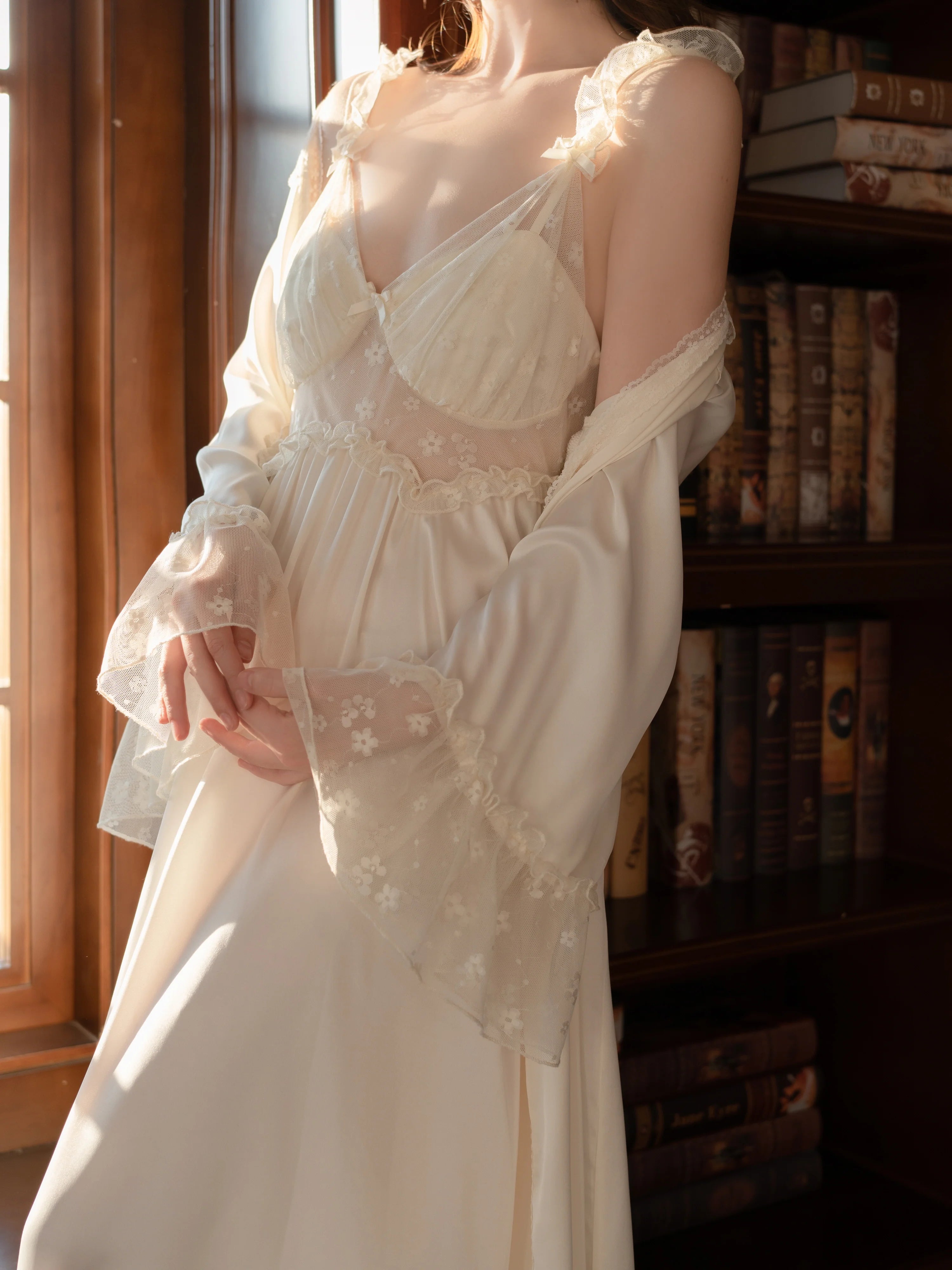 Ivory Whisper Lace Nightgown Set