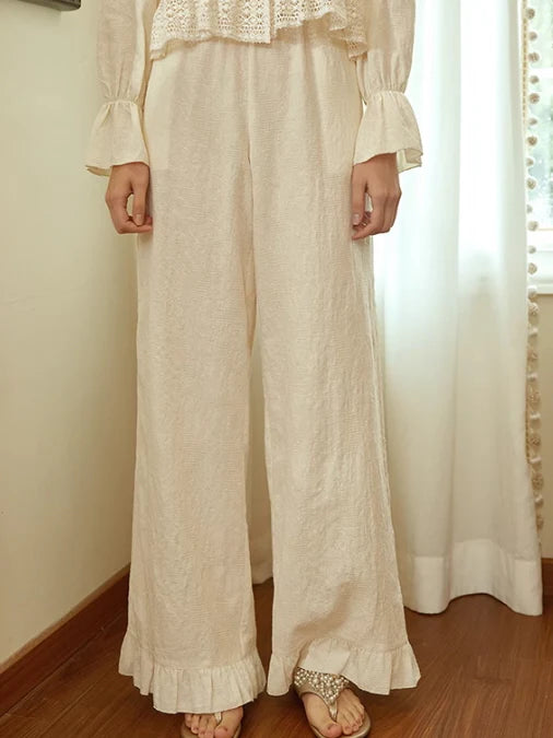 Vintage-Inspired Ruffled Cotton Loungewear Set