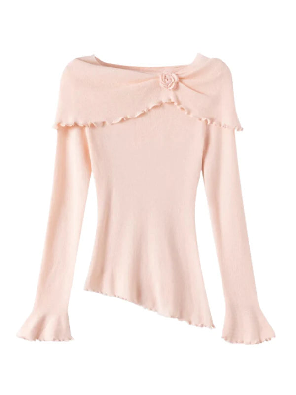 Rosette Charm Asymmetrical Knit Top