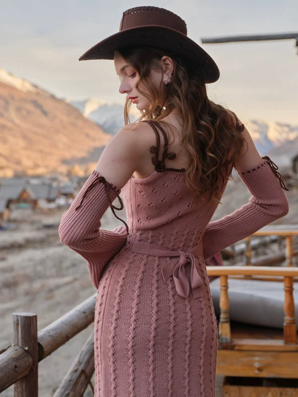 French Vintage Blooming Wool Knit Dress