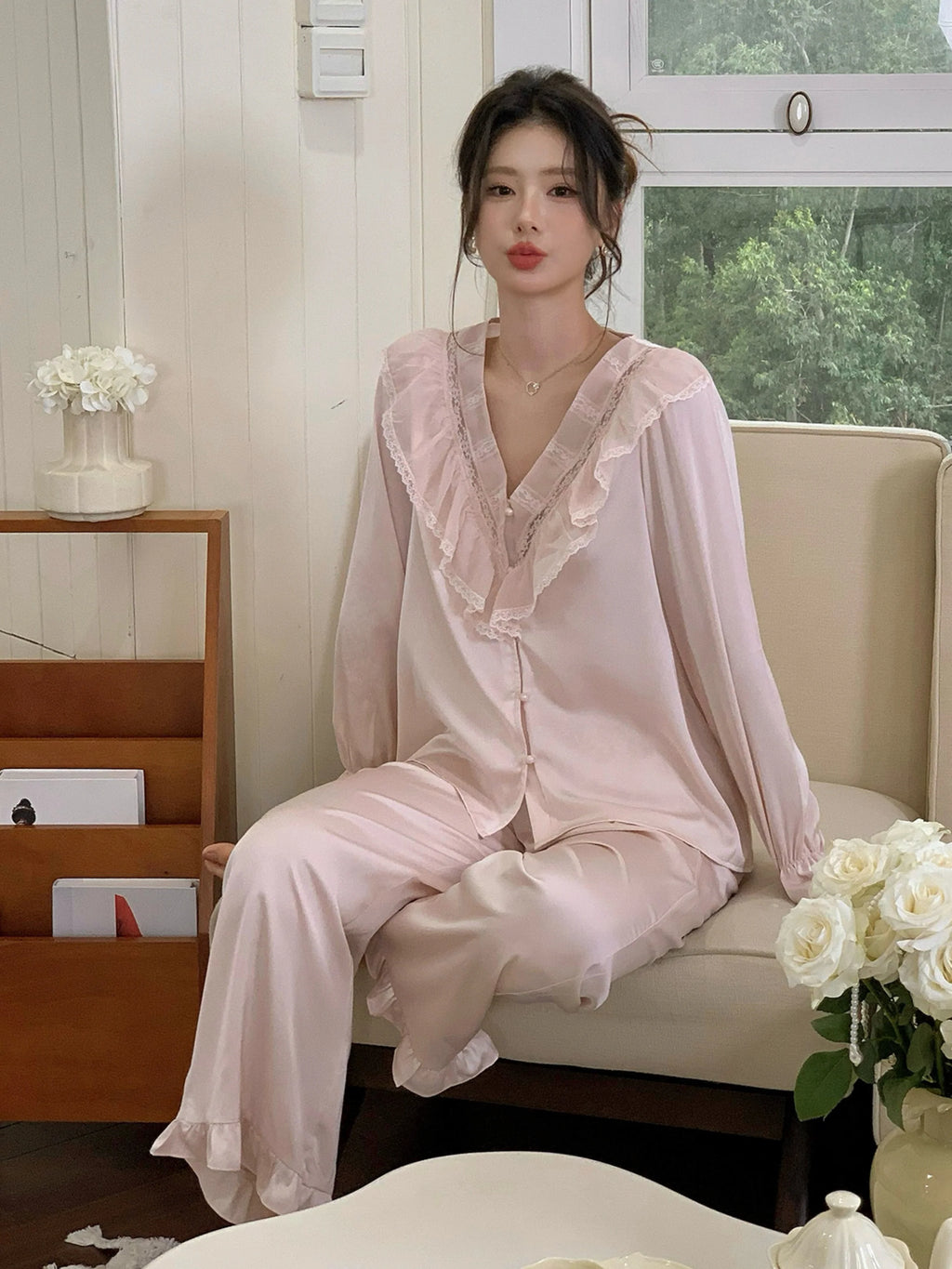 Soft Blush Ruffle Pajama Set