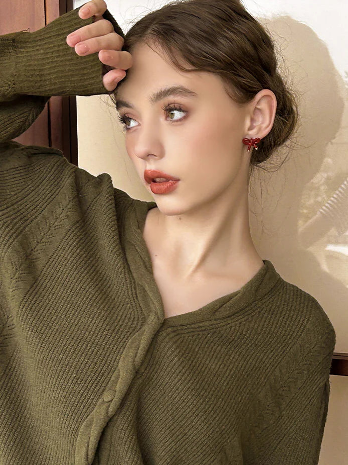 Vintage Red Ribbon Bow Earrings