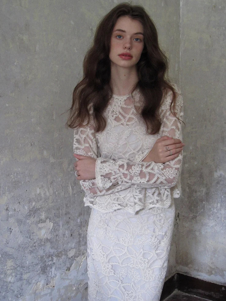 Vintage Lace Peplum Top & Skirt