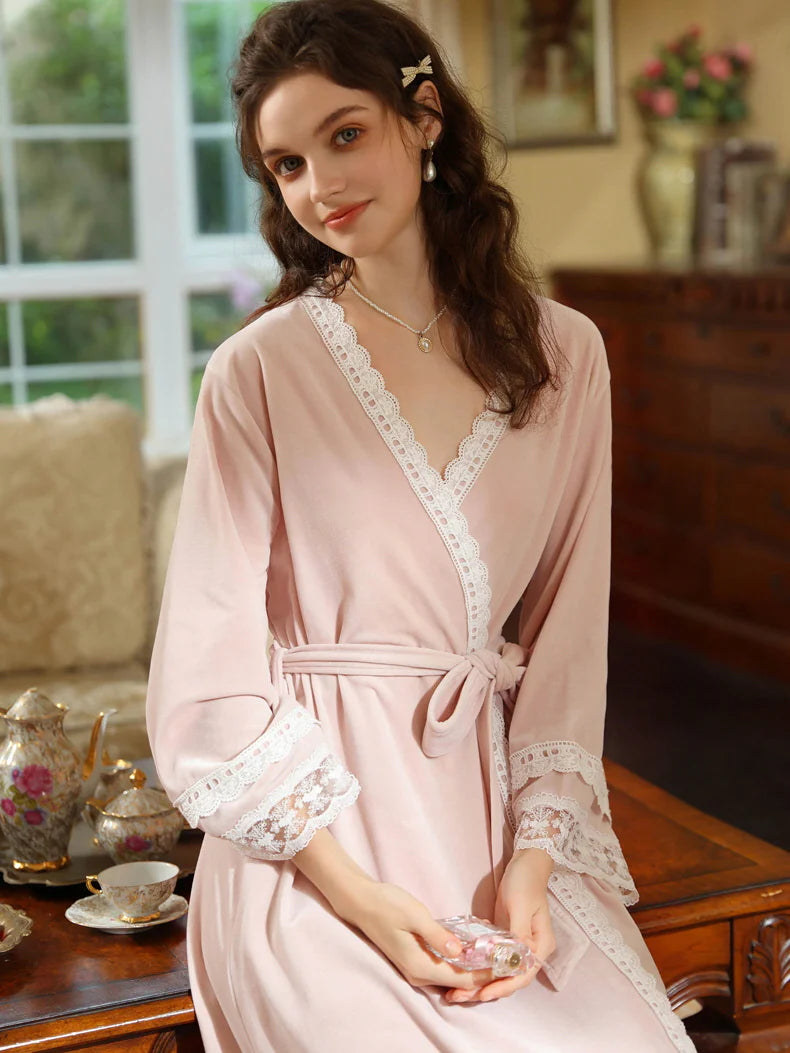 Elegant Lace Trimmed Wrap Robe