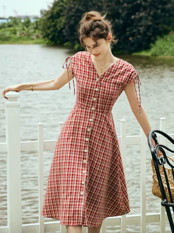 Vintage Checkered Charm Dress