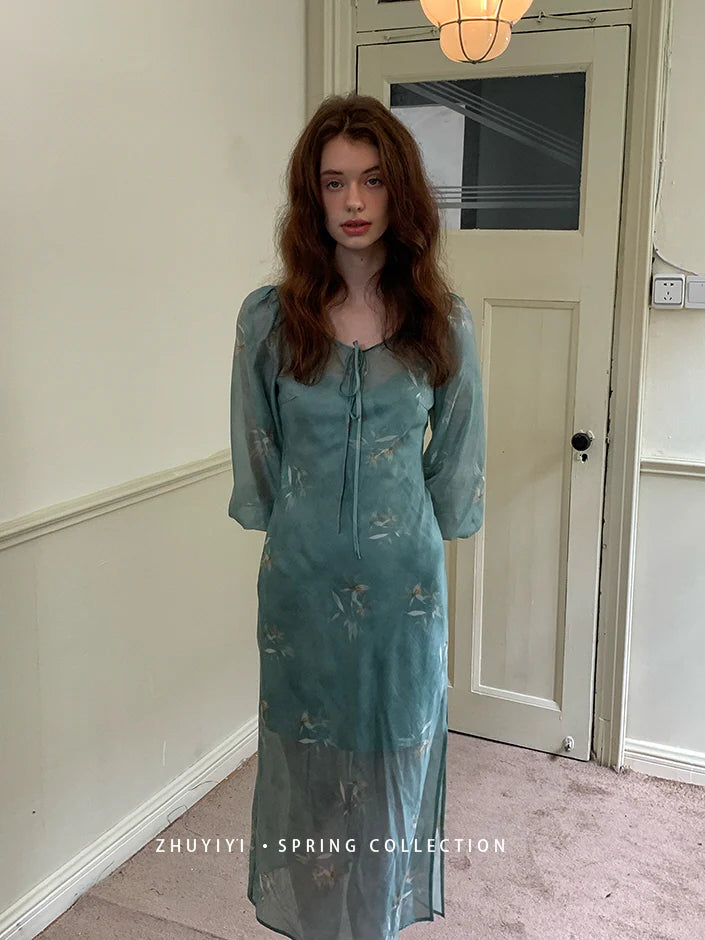 Ethereal Spring Meadow Sheer Sleeve Dress