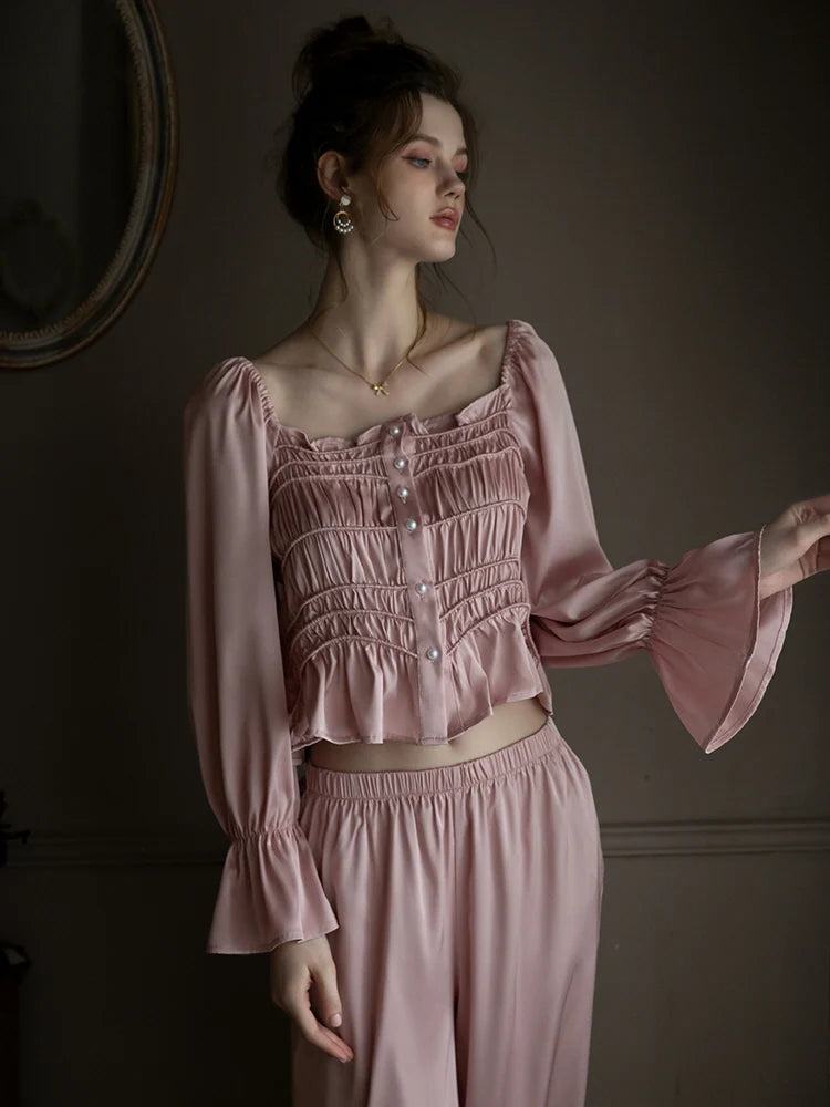 Pearl-Embellished Pink Lounge Set